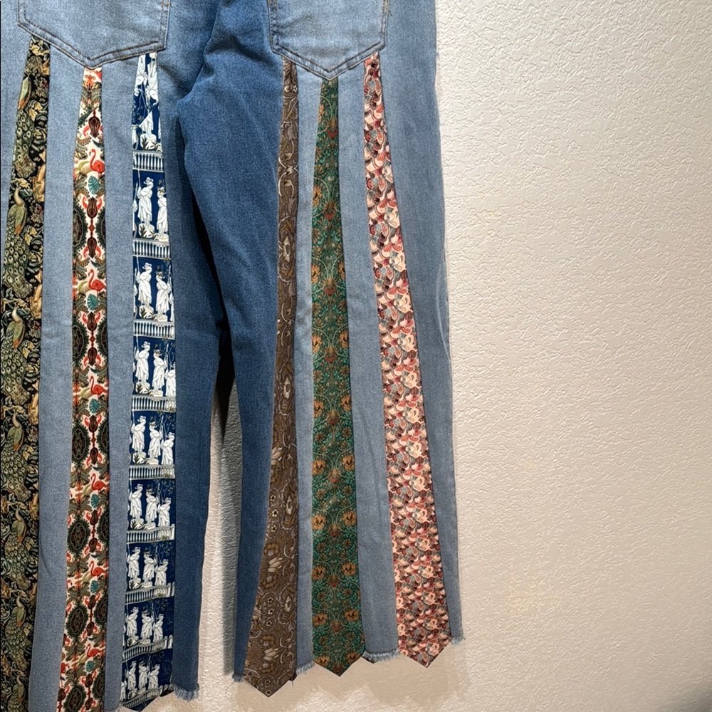 Light Wash Blue Wide Leg Jeans with Floral Patch Panels - Picture 10 of 14